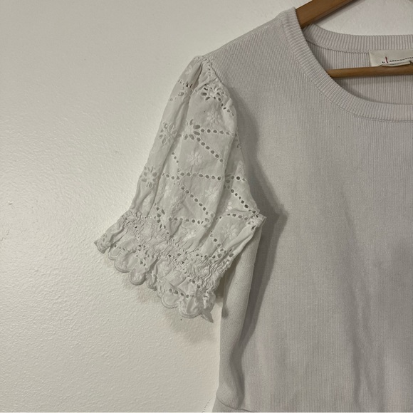 Anthropologie English Factory Eyelet Puff Sleeve Sweater Women’s Medium Petite - Picture 7 of 9